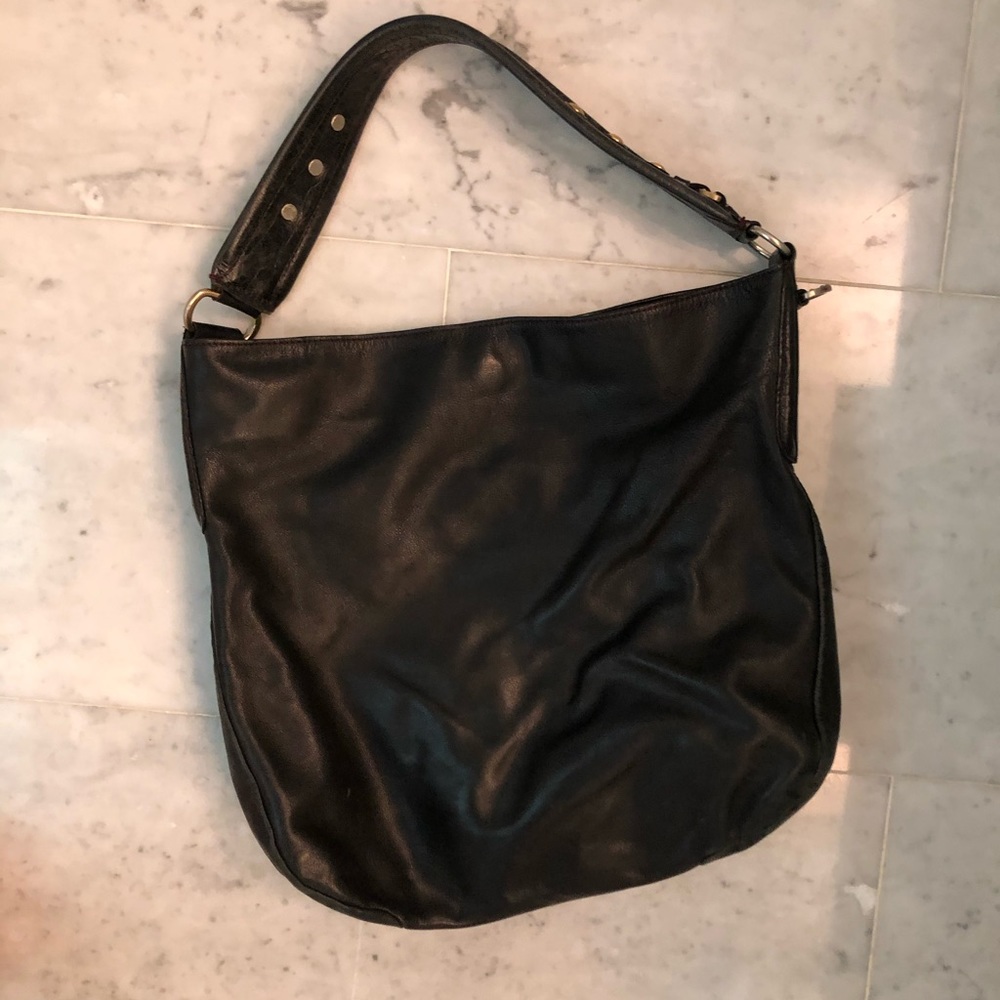 Black leather handbag